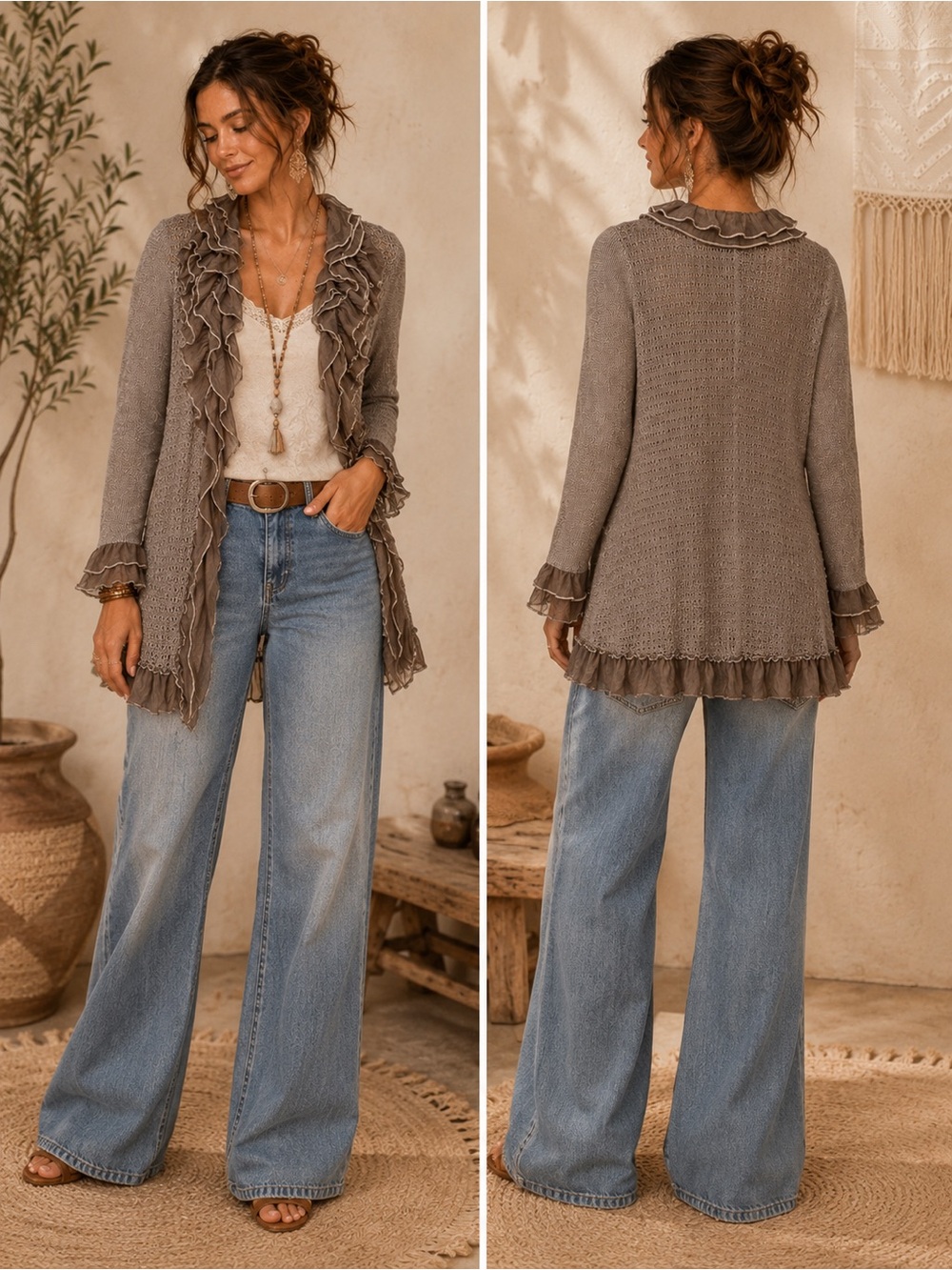 Ruffle Open Knit Cardigan M Whimsygoth Fairy Grunge Lagenlook Bohemian Sweater